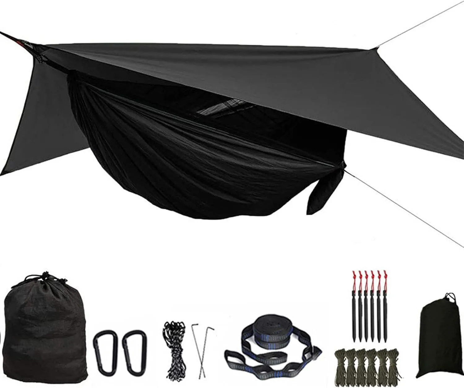 Hammocks Camping Hammock Portable Hammocks 1-2 People with Mosquito Net Nylon Hammock with 2 Carabiners for Outdoor Hiking Backpacking Outdoor Hammock