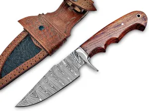 Handmade 10″ Damascus Hunting Knife - Bushcraft Fixed Blade Hunting Knife with Sheath and Rose Wood Handle EDC Skinning Knife., Brown Black