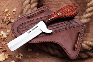 Handmade 1095 steel Bull cutter knife, cowboy knives with pancake leather sheath classic style knife, gift for men (STELL OG)