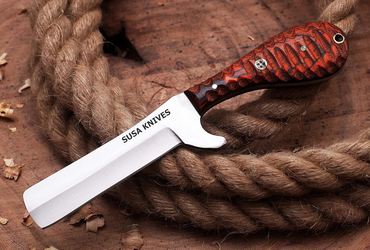 Handmade 1095 steel Bull cutter knife, cowboy knives with pancake leather sheath classic style knife, gift for men (STELL OG)