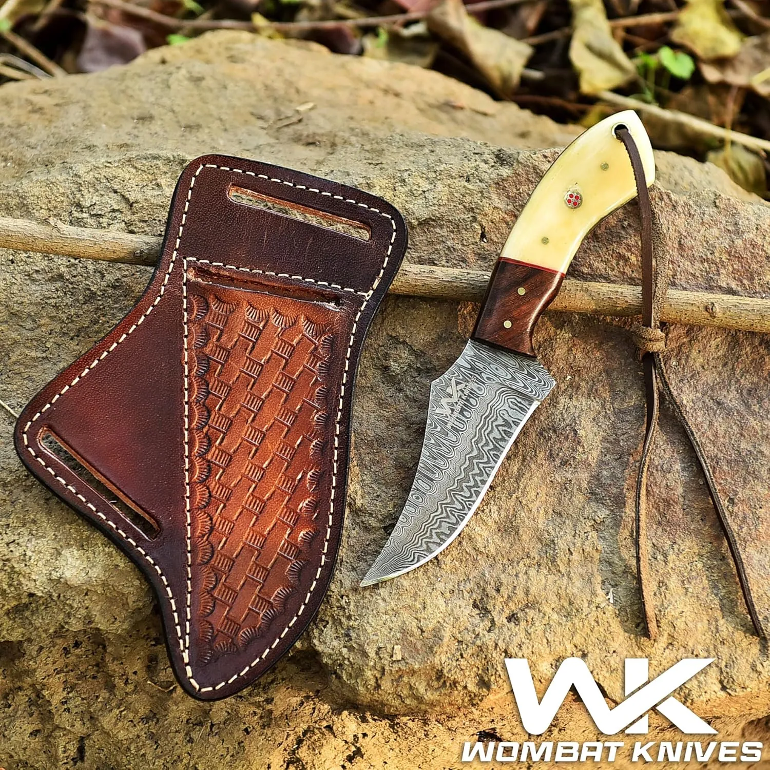 Handmade Cowboy Knife for Men & Women with Leather Sheath, Fixed Blade EDC Hunting Knife for Outdoor Skinning Full Tang blade (Camel Bone)