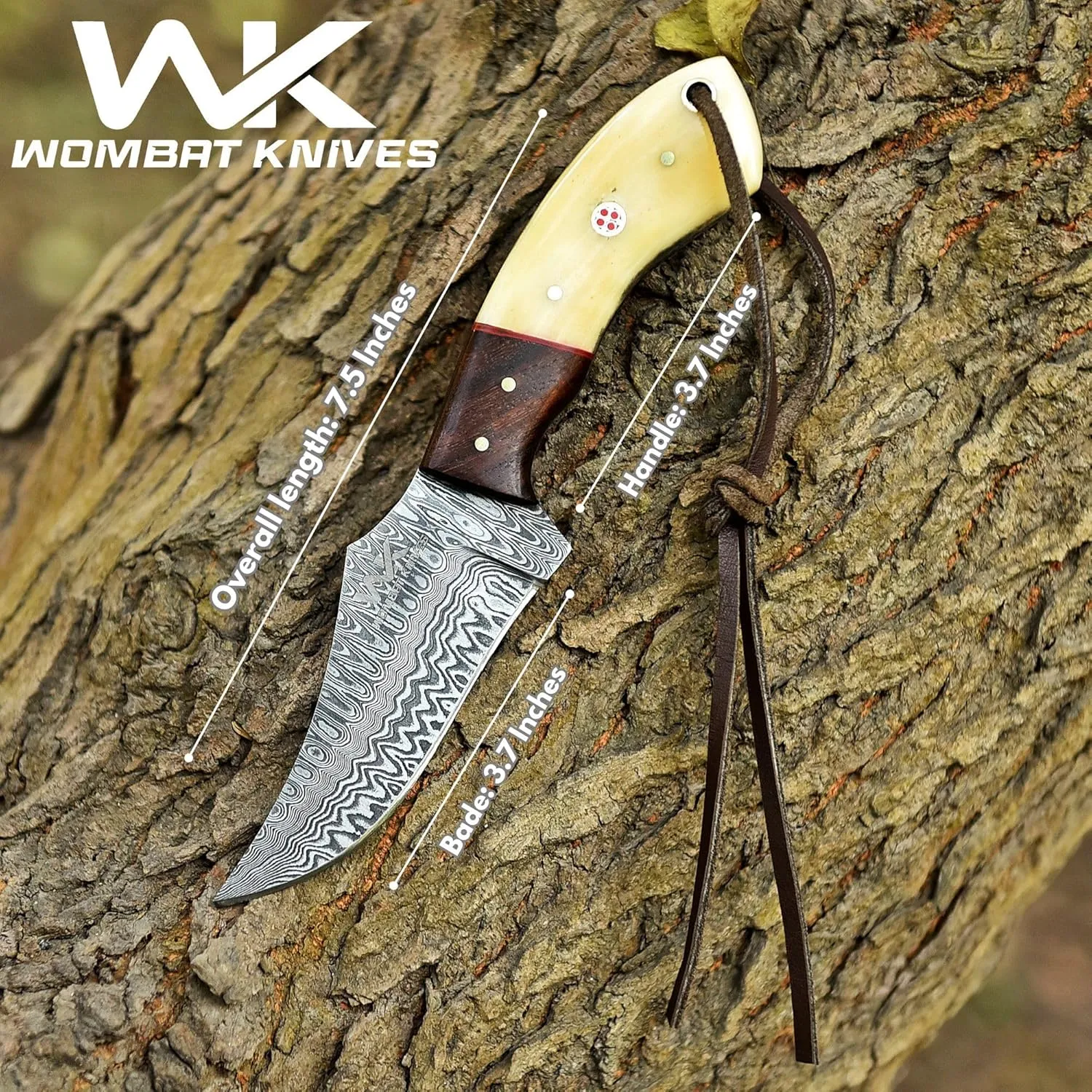 Handmade Cowboy Knife for Men & Women with Leather Sheath, Fixed Blade EDC Hunting Knife for Outdoor Skinning Full Tang blade (Camel Bone)