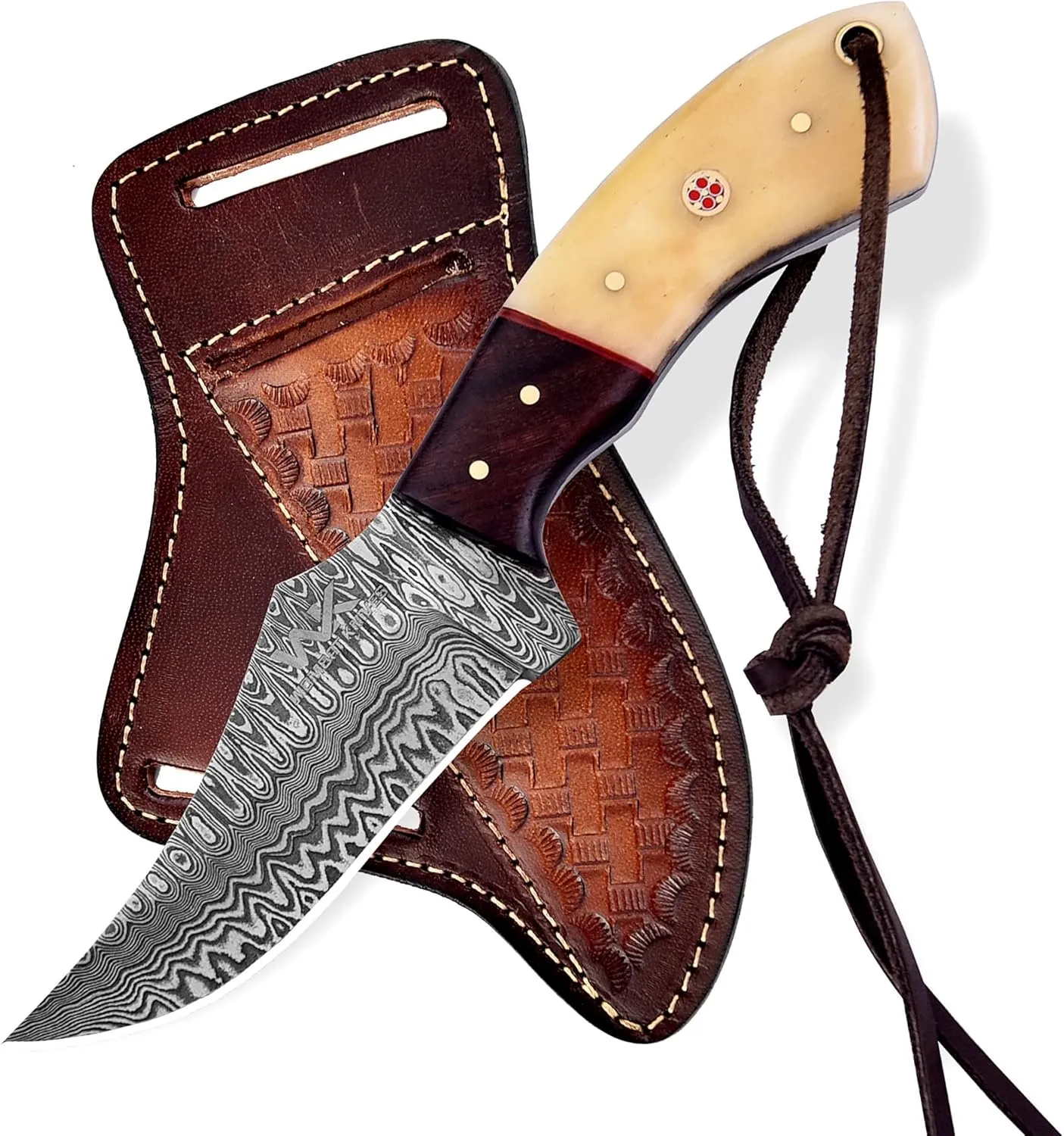 Handmade Cowboy Knife for Men & Women with Leather Sheath, Fixed Blade EDC Hunting Knife for Outdoor Skinning Full Tang blade (Camel Bone)