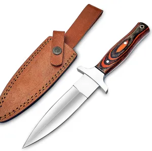 Handmade D2 Steel Dagger Knife, Hunting Knife Perfect Grip with Pakkawood Handle, Horizontal Carry Knife with Leather Sheath for Camping, Tactical, Survival, SILVER BLACK ORANGE