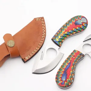 Handmade D2 Steel Gut Hook Knife – Full Tang Fixed Blade With Pakkawood Handle & Leather Sheath – Razor Sharp Skinning Knife For Hunting, Camping & Survival