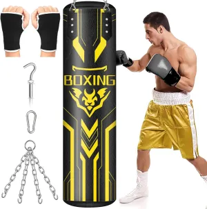 Hanging Punching Bag for Adults, 4ft PU Leather Heavy Boxing Bag Set, Hanging Bag Boxing Equipment for MMA Karate Kickboxing Boxing Home Gym