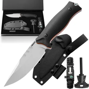 HANSHI D2 Steel G10 Handle Fixed Blade EDC Knife with Kydex Sheath,Fire Starter,Compass,Full Tang Survival Bushcraft knife for Camping,Hunting,Hiking