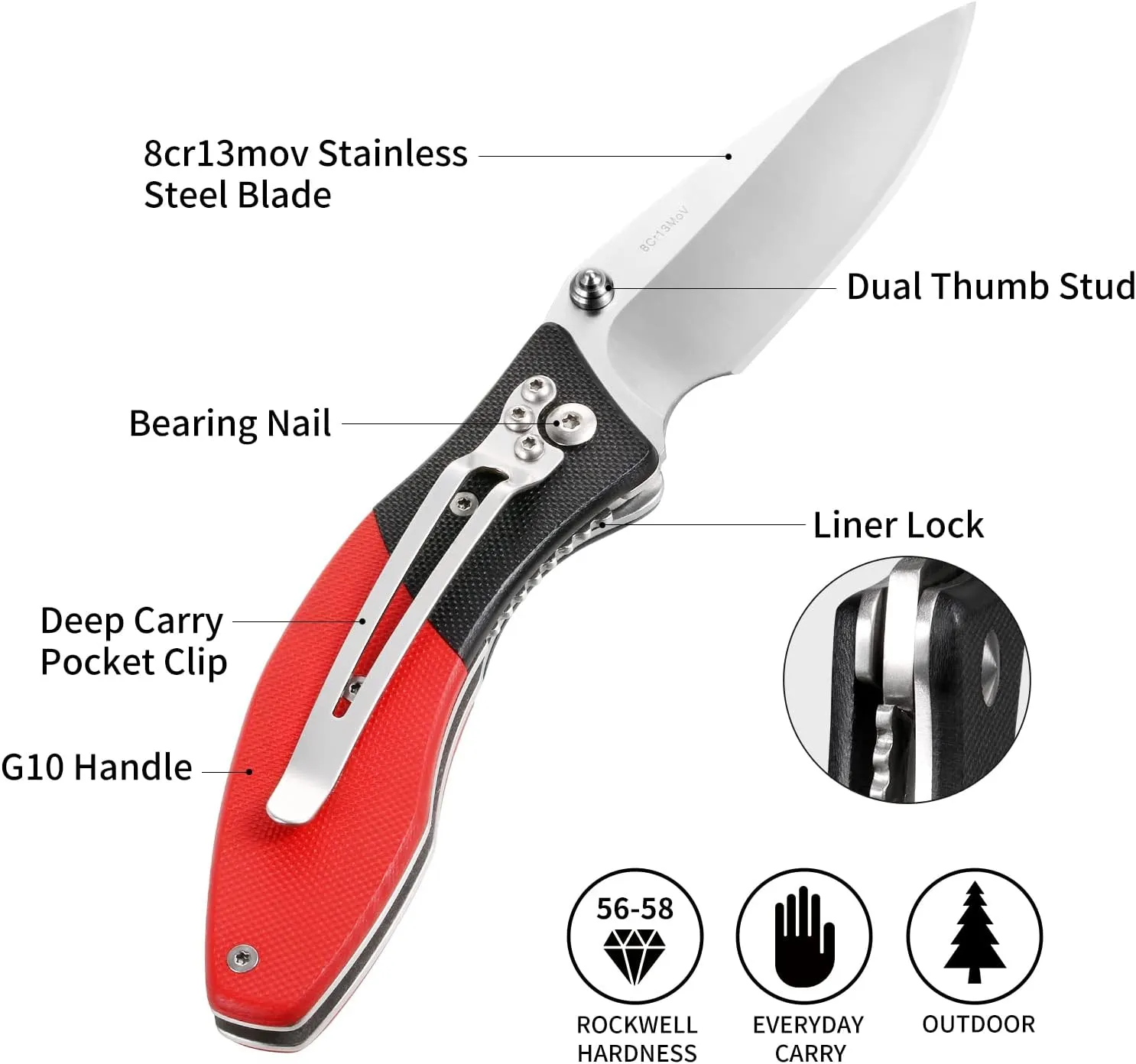 Harita Pocket Knife Folding Knife with Pocket Clip, 3 inch 8Cr13MoV Steel Blade, G10 Handle, Small EDC Knife, Perfect for Outdoor Camping Fishing Hunting Survival Gift for men