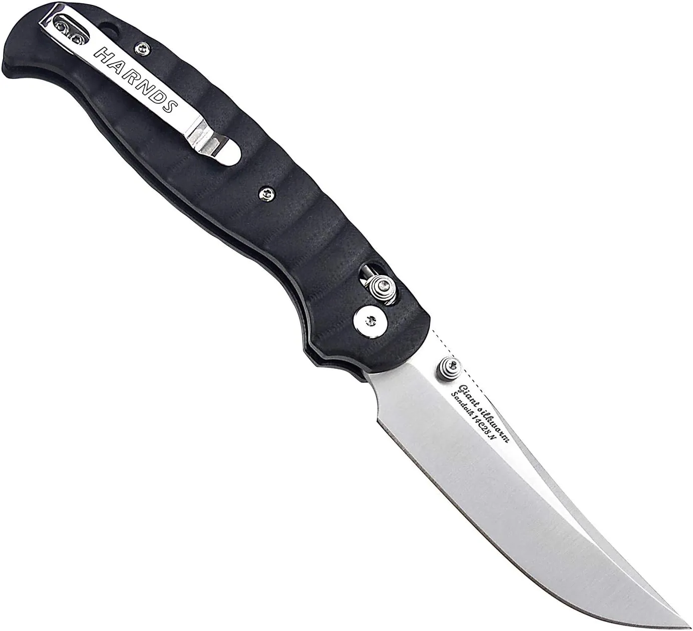 Harnds Giant Silkworm Tactical Folding Knife with SandvikSteel BladeG10 Handle Camping Pocket Knife with Reversible Pocket Clip (black)