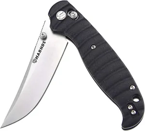 Harnds Giant Silkworm Tactical Folding Knife with SandvikSteel BladeG10 Handle Camping Pocket Knife with Reversible Pocket Clip (black)
