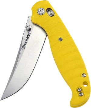 Harnds Giant Silkworm Tactical Folding Knife with SandvikSteel BladeG10 Handle Camping Pocket Knife with Reversible Pocket Clip (yellow)