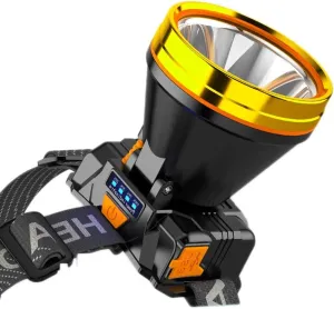 Headlamp Strong Light Rechargeable Head-Mounted Outdoor Flashlight Night Fishing Long Life LED Miner's Lamp Headlamp (Color : Yellow Light)