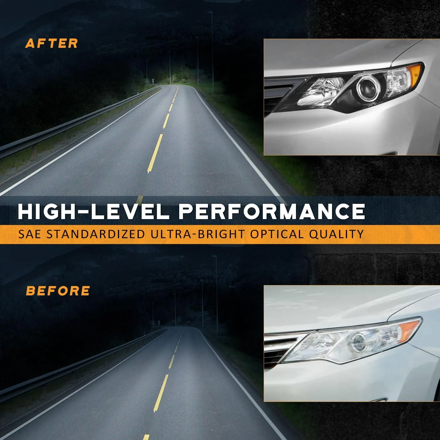 Headlights Compatible with 2012-2014 Toyota Camry L/Se/Le/Xle/Hybrid, Headlamp Replacement for 12 2013 14 Camry Black Housing Amber Reflector Pair Set Driver&Passenger Side