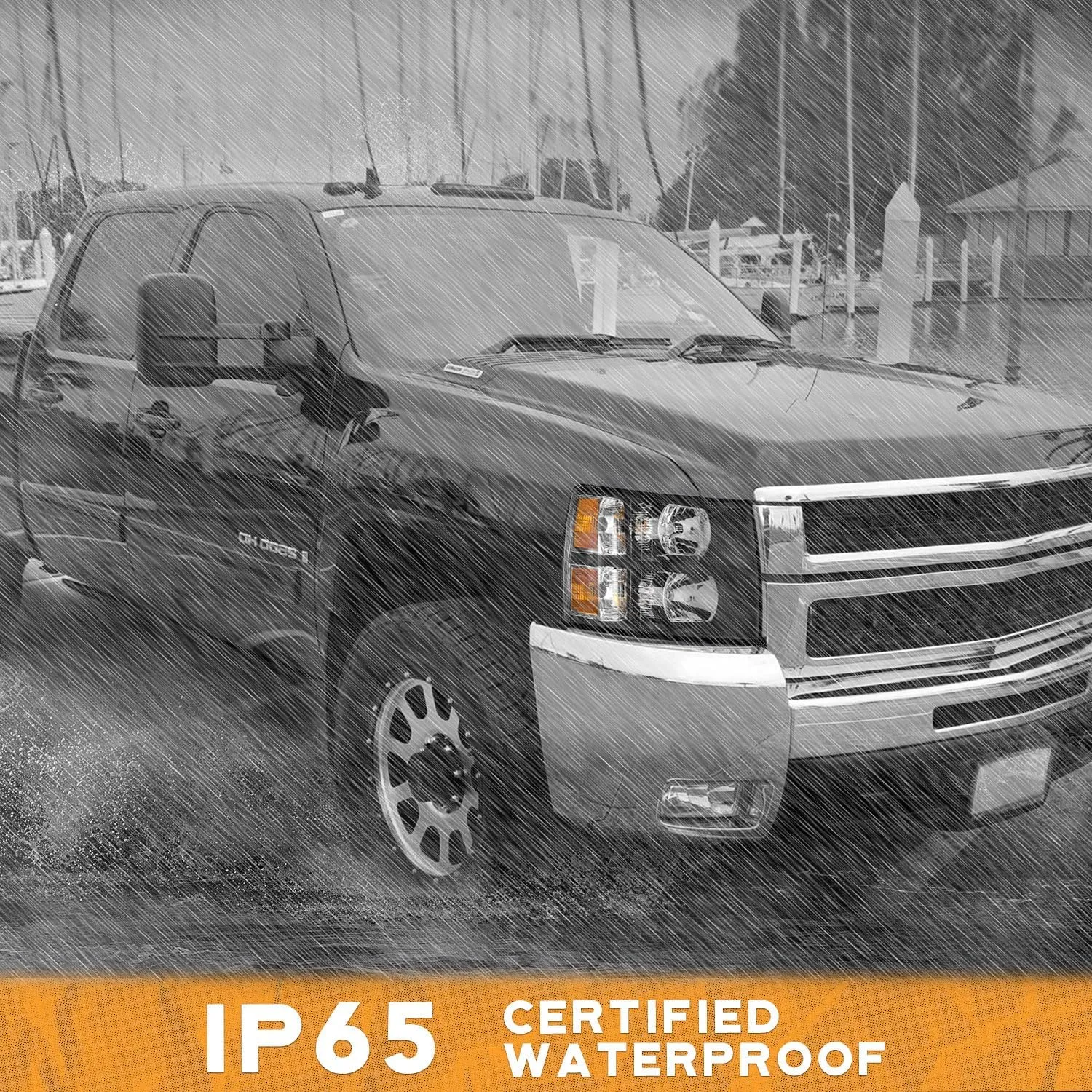 Headlights Pair Assembly for 2007 2008 2009 2010 2011 2012 2013 Chevy Silverado 1500,Compatible with 07-14 Chevrolet Silverado 2500HD 3500 Headlamp Replacement Black Housing Amber Reflector