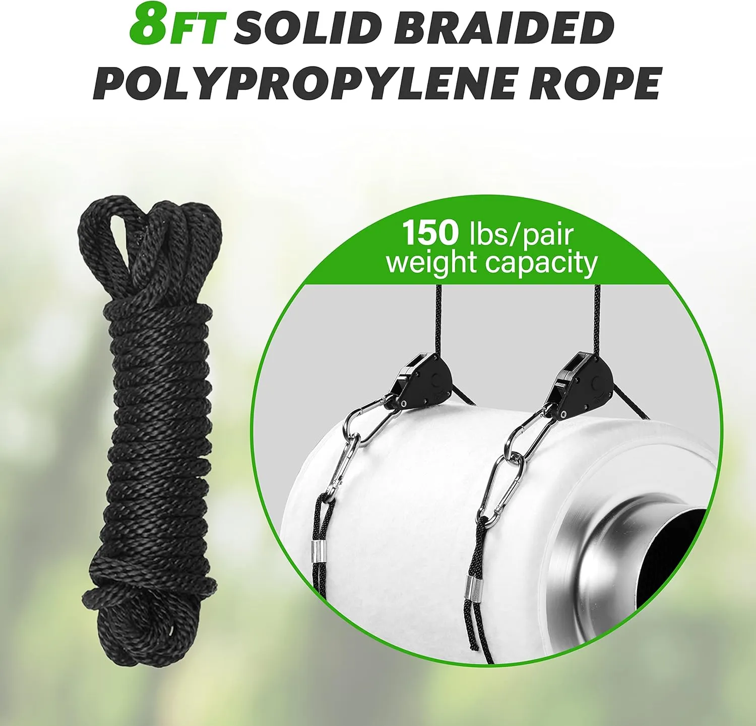 HealSmart 24Pcs 1/8" Kayak Tie Downs Rope Canoe Bow and Stern Tie Down Straps Adjustable Heavy Duty Cargo Ratchet Pulley Rope Hanger, Black