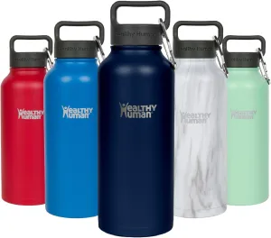 Healthy Human Stainless Steel Water Bottle | Double Walled Vacuum Insulated Water Thermos for Adults | Eco-Friendly Travel Bottles with Leak Proof Lid (Navy Blue, 32 oz/ 946 ML)