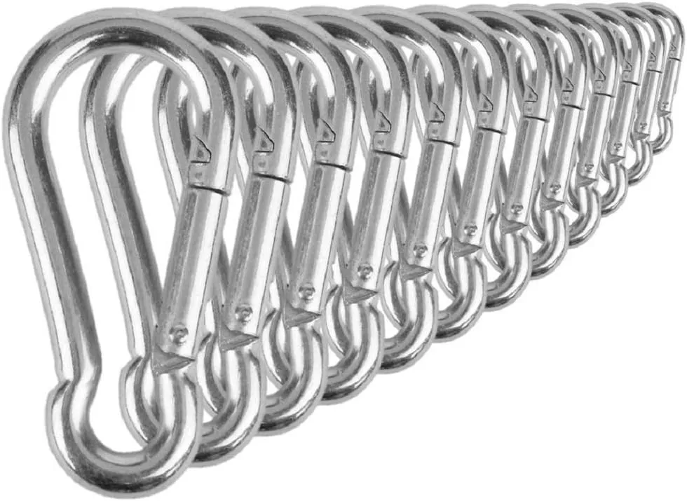 Heavy Duty Bushcraft Stainless Steel Carabiner Spring Snap Clip Link Hooks. 200-500lb Load. 2, 6 & 12 Packs