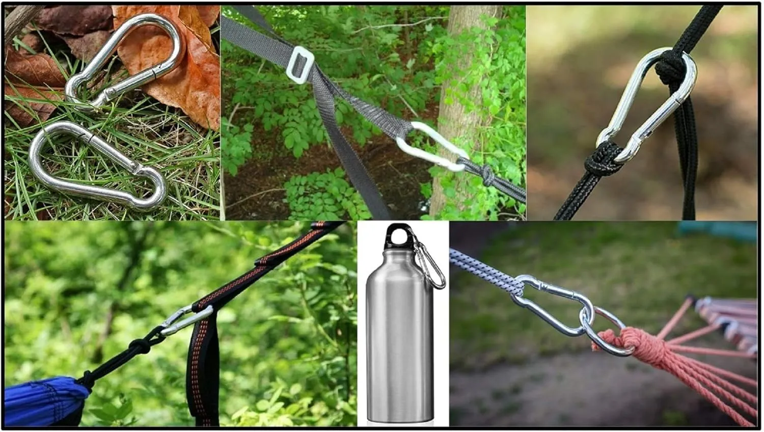 Heavy Duty Bushcraft Stainless Steel Carabiner Spring Snap Clip Link Hooks. 200-500lb Load. 2, 6 & 12 Packs