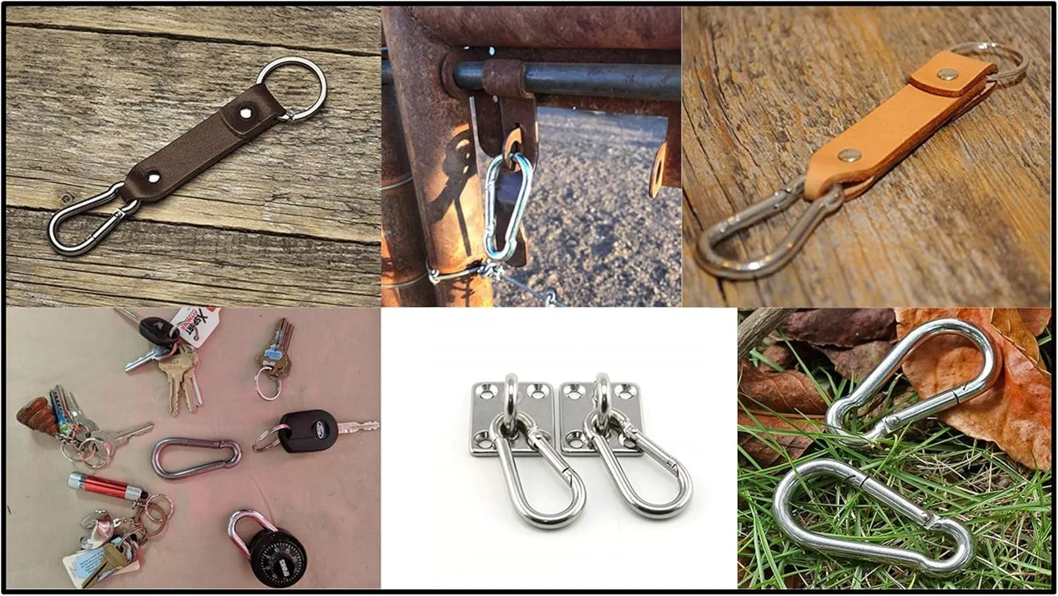 Heavy Duty Bushcraft Stainless Steel Carabiner Spring Snap Clip Link Hooks. 200-500lb Load. 2, 6 & 12 Packs