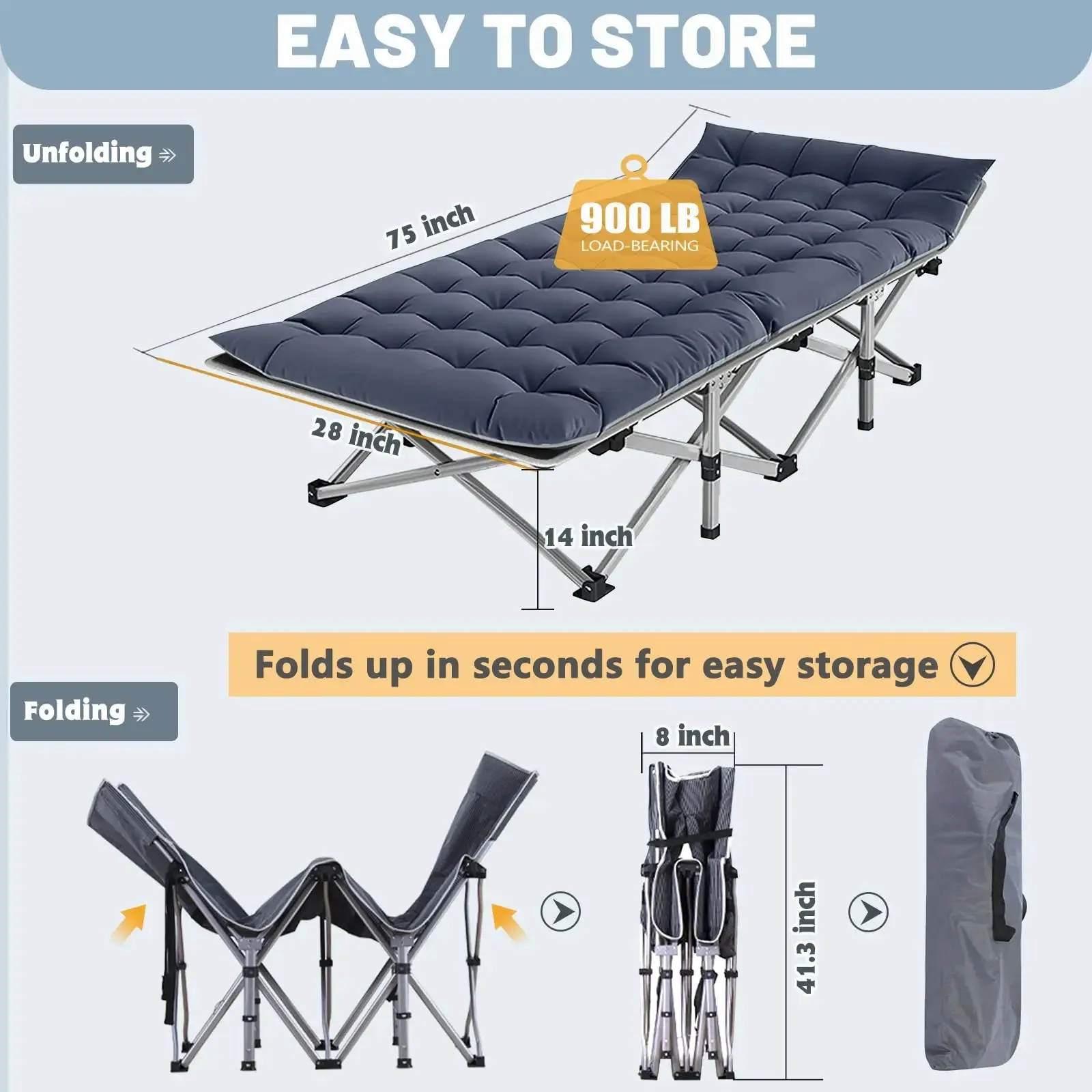 Heavy Duty Camp Cot with Mattress | 900 LBS
