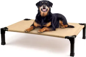 Heeyoo Cooling Elevated Dog Bed, Raised Dog Bed with Washable Breathable Mesh and Metal Frame, Portable Dog Cot Bed with No-Slip Feet for Outdoor and Indoor Use, Beige Coffee