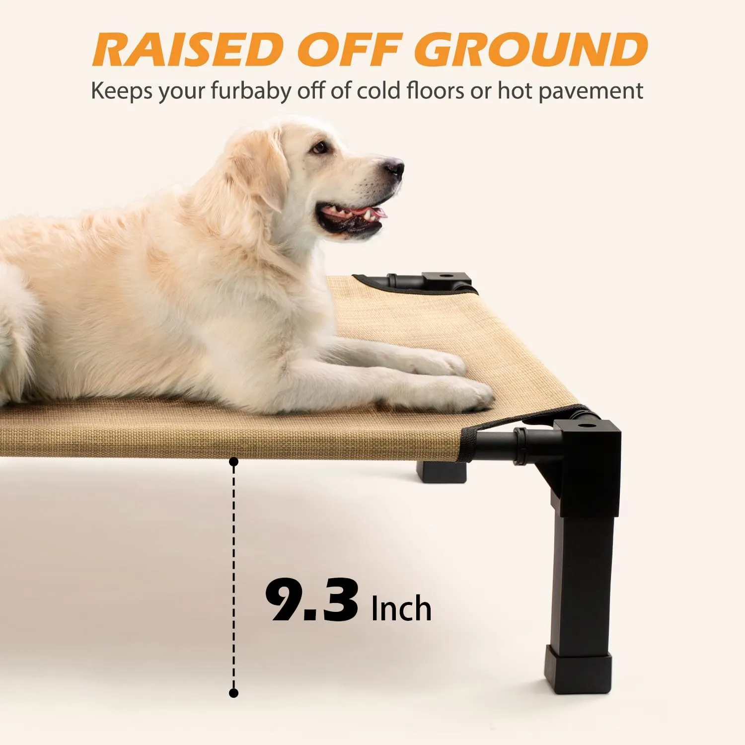 Heeyoo Cooling Elevated Dog Bed, Raised Dog Bed with Washable Breathable Mesh and Metal Frame, Portable Dog Cot Bed with No-Slip Feet for Outdoor and Indoor Use, Beige Coffee