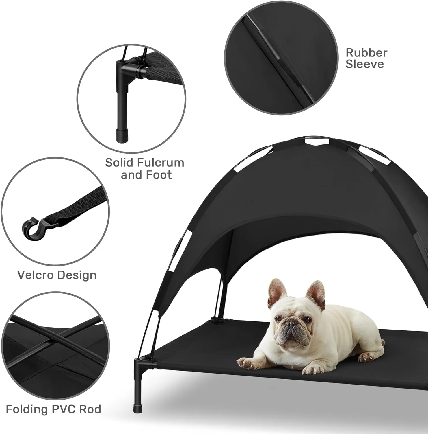 Heeyoo Elevated Dog Bed with Canopy, Portable Dog Cot with Removable Shade Tent, Outdoor Raised Pet Cot Cooling Bed for Dogs