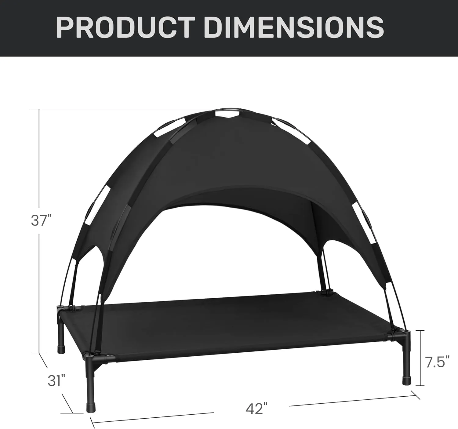 Heeyoo Elevated Dog Bed with Canopy, Portable Dog Cot with Removable Shade Tent, Outdoor Raised Pet Cot Cooling Bed for Dogs