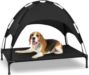 Heeyoo Elevated Dog Bed with Canopy, Portable Dog Cot with Removable Shade Tent, Outdoor Raised Pet Cot Cooling Bed for Dogs
