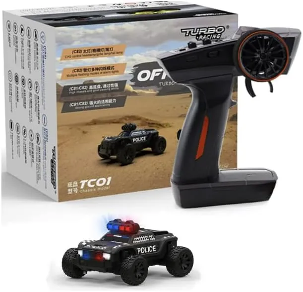 Helidirect Turbo Racing C82 1/76 Scale 2.4GHz Mini RC Car Police 2WD RTR Off-Road On Road Indoor Track Car - Remote Control Car, RC Car, RC Sport Car, RC Mini Monster Truck 1/76 Scale (HELIDIRECT)