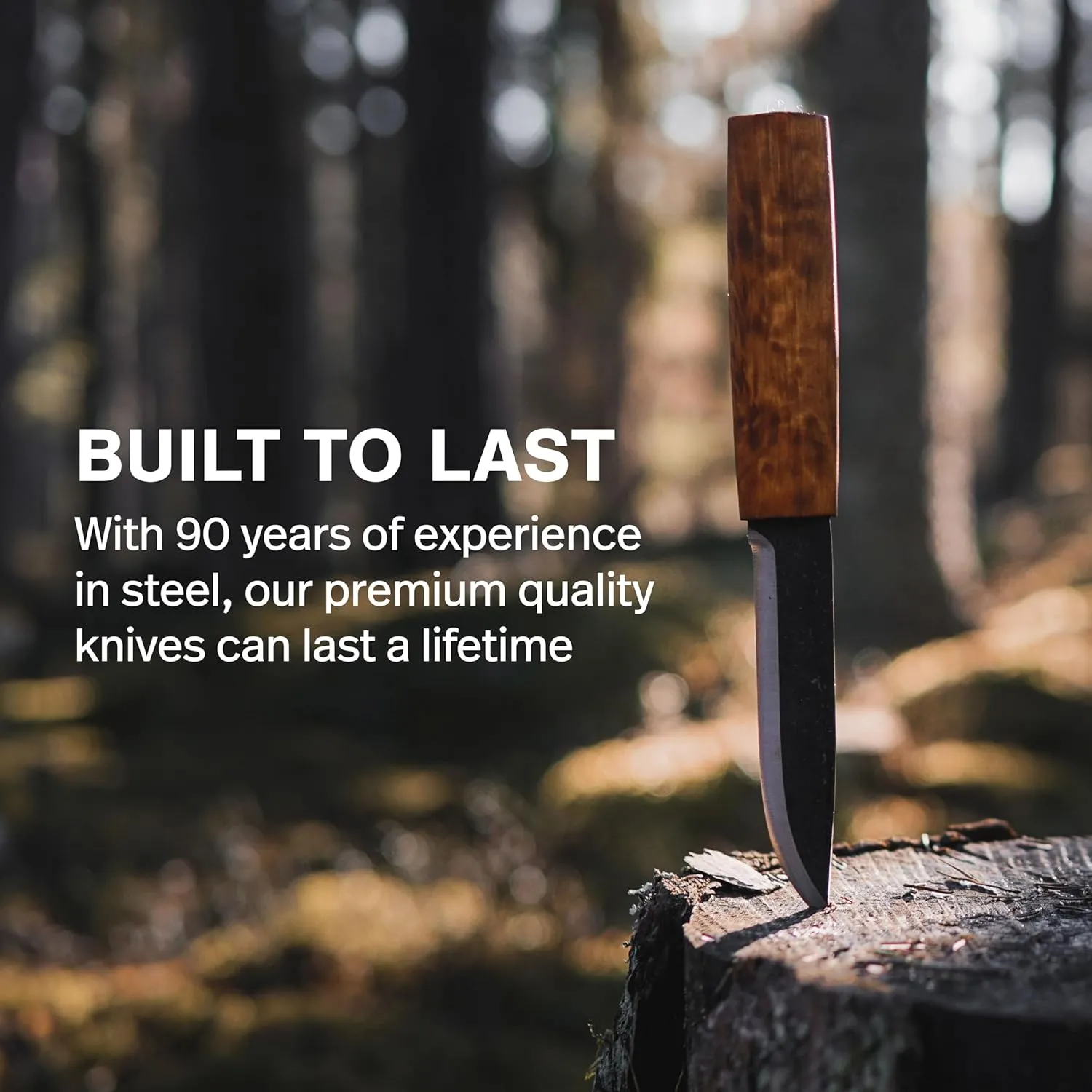 HELLE Knives - Viking - Traditional Fixed Blade Knife - 4.33" Triple Laminated Carbon Steel Blade with Curly Birch Handle and Leather Sheath - Made in Norway