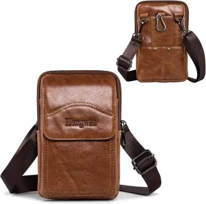 hengwin Belt Holster fit for iPhone 16 15 14 Pro max Samsung Galaxy S24 Ultra Leather Phone Pouch Crossbody Purse Belt Bag