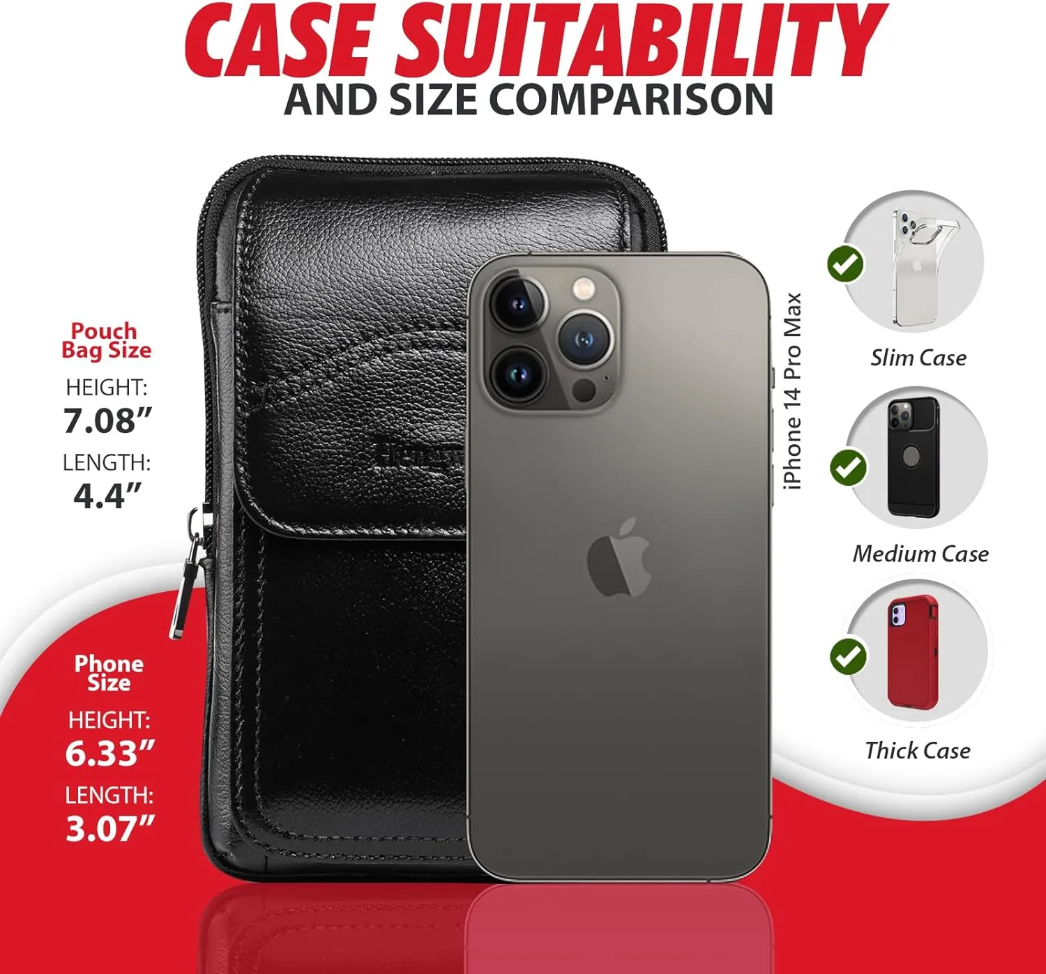 Hengwin Genuine Leather Phone Holster Fits for iPhone 16 Pro Max 15 Pro Max 14 Pro Max 13 Pro Max Samsung Galaxy S25 Ultra S24 Ultra Belt Pouch Belt Clip Wallet Case Phone Bag Crossbody Purse (Black)