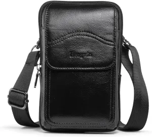 Hengwin Genuine Leather Phone Holster Fits for iPhone 16 Pro Max 15 Pro Max 14 Pro Max 13 Pro Max Samsung Galaxy S25 Ultra S24 Ultra Belt Pouch Belt Clip Wallet Case Phone Bag Crossbody Purse (Black)