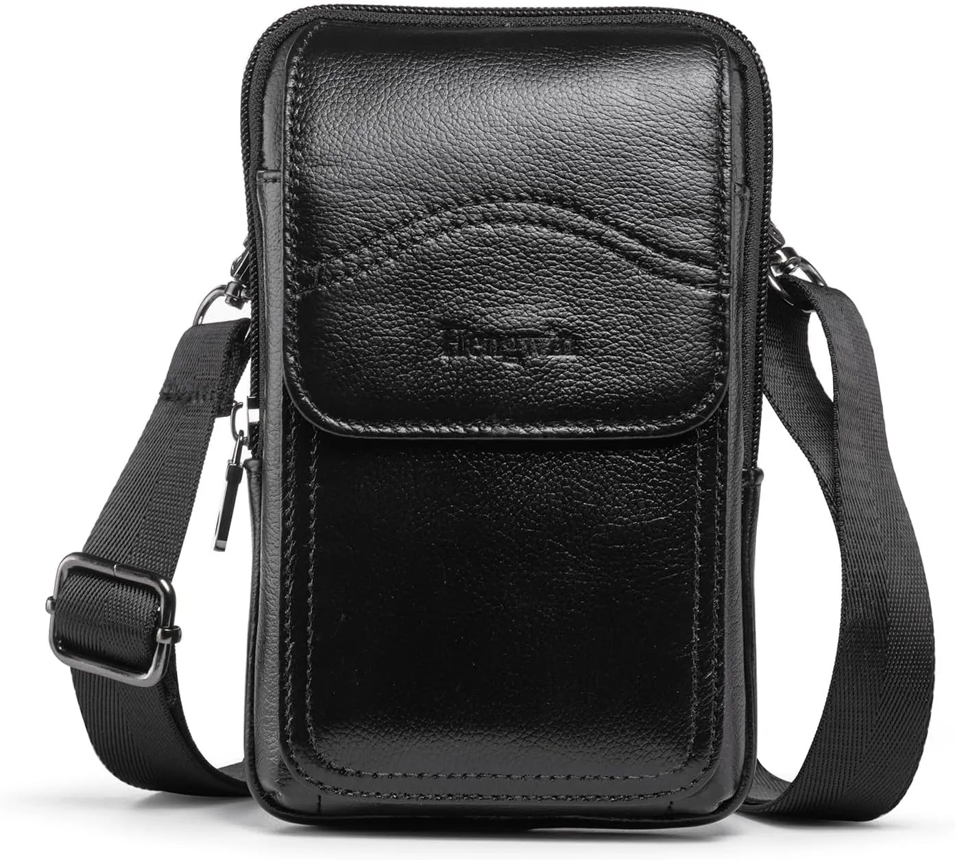 Hengwin Genuine Leather Phone Holster Fits for iPhone 16 Pro Max 15 Pro Max 14 Pro Max 13 Pro Max Samsung Galaxy S25 Ultra S24 Ultra Belt Pouch Belt Clip Wallet Case Phone Bag Crossbody Purse (Black)