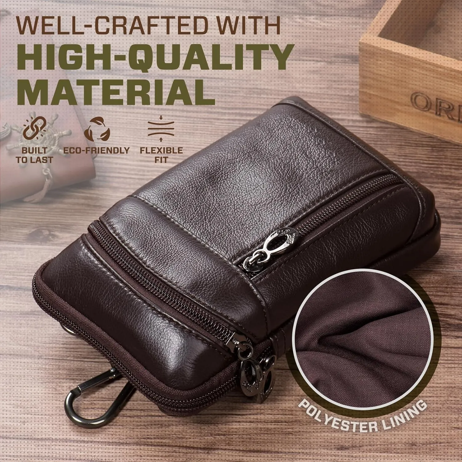 hengwin Leather Cell Phone Holster Fit for iPhone 16 Pro Max 15 Pro Max 14 Pro Max Samsung Galaxy A15 S25 Ultra S24 Ultra Belt Pouch Crossbody Purse Messenger Bag Wallet Case with Belt Clip (Coffee)