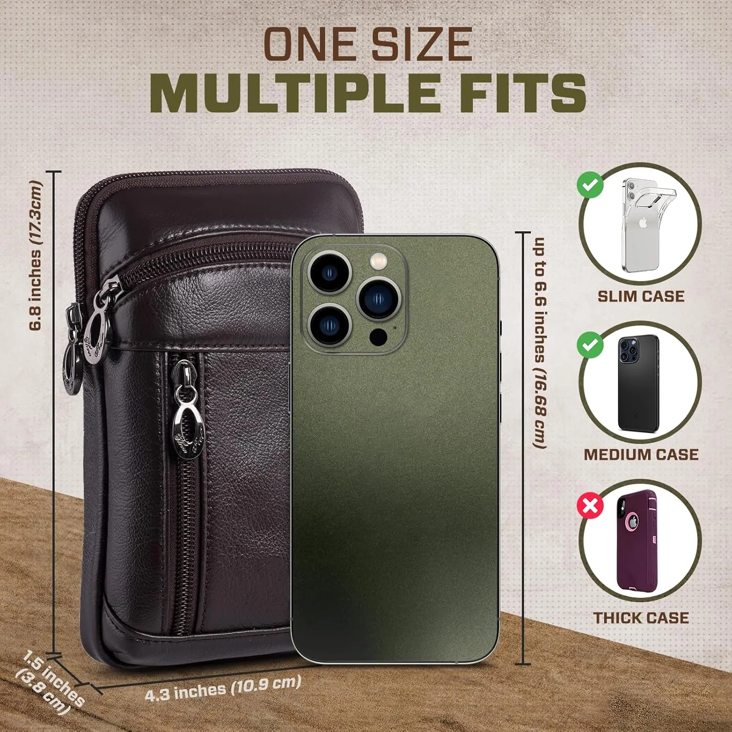 hengwin Leather Cell Phone Holster Fit for iPhone 16 Pro Max 15 Pro Max 14 Pro Max Samsung Galaxy A15 S25 Ultra S24 Ultra Belt Pouch Crossbody Purse Messenger Bag Wallet Case with Belt Clip (Coffee)
