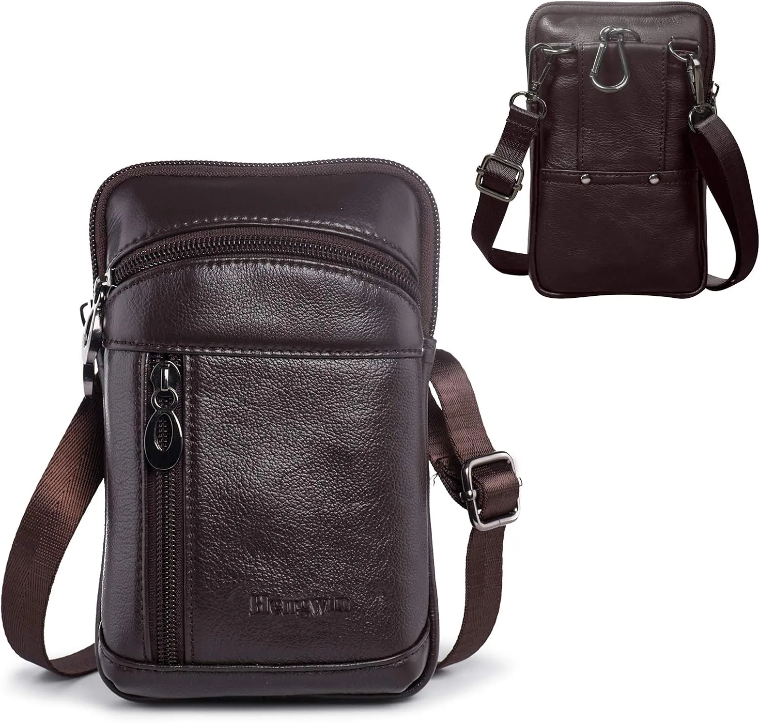 hengwin Leather Cell Phone Holster Fit for iPhone 16 Pro Max 15 Pro Max 14 Pro Max Samsung Galaxy A15 S25 Ultra S24 Ultra Belt Pouch Crossbody Purse Messenger Bag Wallet Case with Belt Clip (Coffee)
