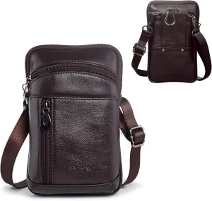 hengwin Leather Cell Phone Holster Fit for iPhone 16 Pro Max 15 Pro Max 14 Pro Max Samsung Galaxy A15 S25 Ultra S24 Ultra Belt Pouch Crossbody Purse Messenger Bag Wallet Case with Belt Clip (Coffee)