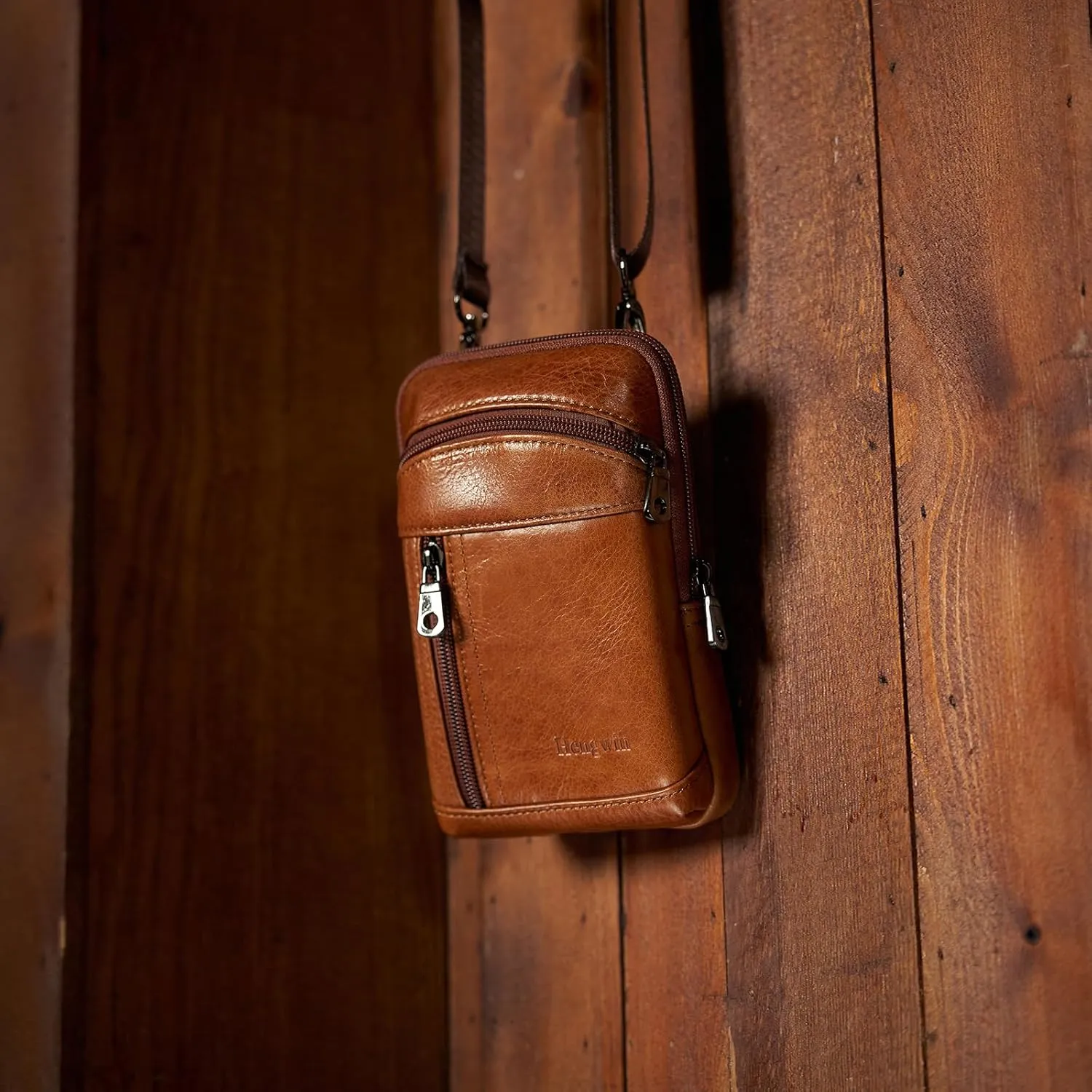 Hengwin Leather Phone Holster Fits for iPhone 16 15 14 13 12 11 Pro Max Samsung Galaxy S25 Ultra S24 Ultra S23  A15 Wallet Case with Belt Clip Pouch Crossbody Cell Phone Purse Men Shoulder Bag (Brown)