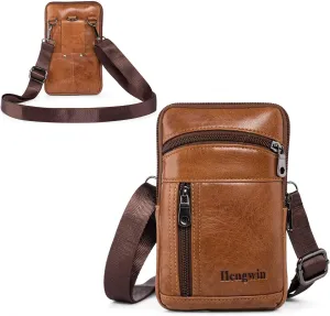 Hengwin Leather Phone Holster Fits for iPhone 16 15 14 13 12 11 Pro Max Samsung Galaxy S25 Ultra S24 Ultra S23  A15 Wallet Case with Belt Clip Pouch Crossbody Cell Phone Purse Men Shoulder Bag (Brown)