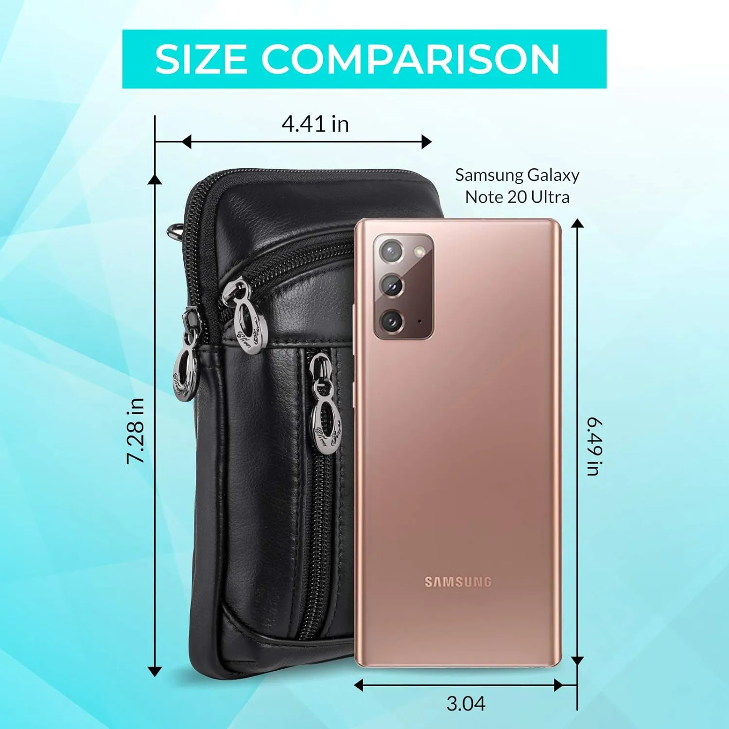 Hengwin Small Leather Crossbody Shoulder Bag Men Belt Clip Phone Holster Case Belt Loop Pouch Waist Bag Pack Fit for iPhone 16 15 14 13 Pro Max 8 Plus Galaxy Note 9 8 S24/S23 Ultra S9/S8 Plus (Black)