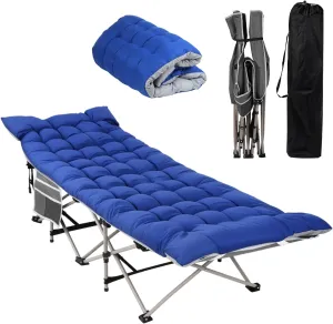 HEOMU Camping Cot with Mattress, 1200D Double Layer Oxford Max Load 600LBS Heavy Duty Portable Folding Bed with Carry Bag, Sleeping Cot for Adults Home Office Nap Outdoor Travel, Grey