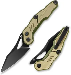 Hightron M390 Pocket Knife 3", Bohler M390 Steel Blade, Button Lock, Ceramic Ball Bearing, Camping Hunting Tactical Small Folding Knife for Men, Khaki&Green