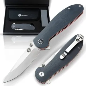 Holtzman's Gorilla Survival 'Straightback' Folding Knife featuring D2 Steel Blade and G10 Tactical Handle in Gift Box Set (Grey Red)