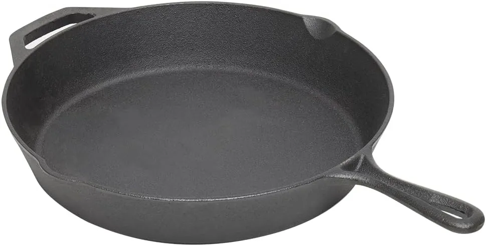 Home Basics 12" Cast Iron Skillet (Black) Frying Pan For Pancakes, Meat, and Fish | Large Skillet For Stovetop and Campfire | Nonstick With Pour Spouts
