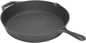 Home Basics 12" Cast Iron Skillet (Black) Frying Pan For Pancakes, Meat, and Fish | Large Skillet For Stovetop and Campfire | Nonstick With Pour Spouts