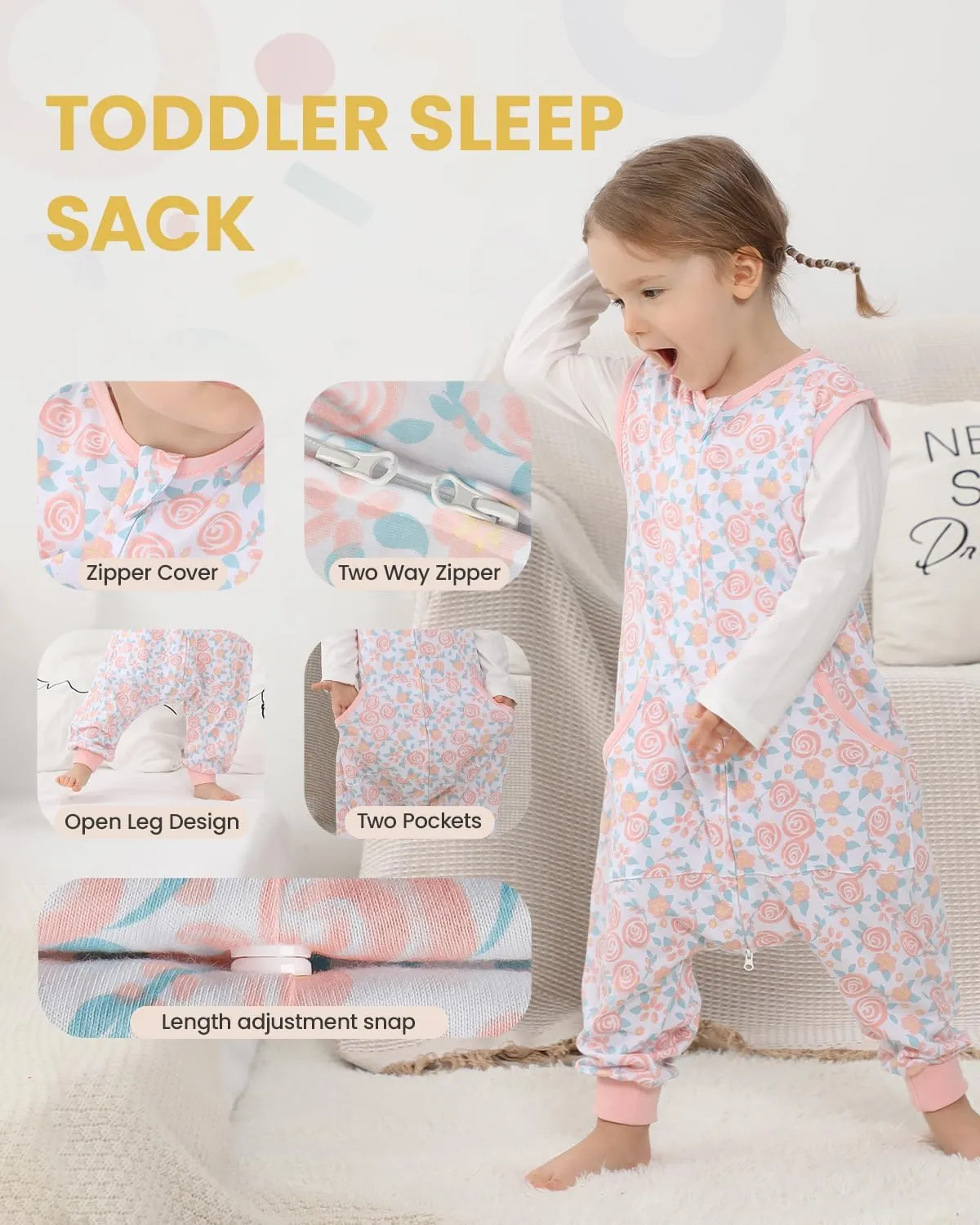 HOMEAL Sleep Sack with Legs,Summer Toddler Sleep Sacks 2t-3t,Toddler Light Wearable Blanket Baby,Light Weighted Sleep Sack Baby for Early Walkers,12months-7T