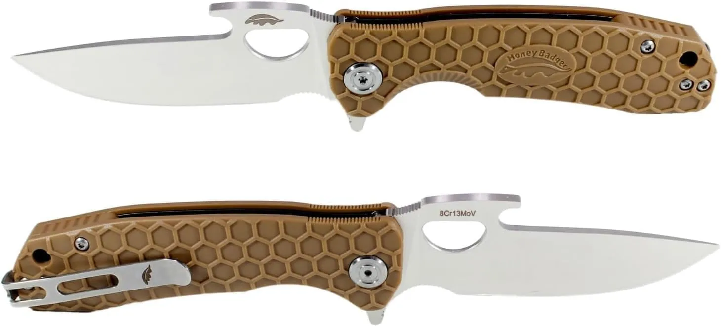 Honey Badger Knives Opener Blade Pocket Knife & Utility Knife for EDC - Medium Tan 8Cr13MoV