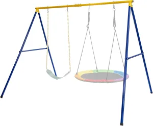 HONEY JOY 660 lbs Swing Sets for Backyard, Heavy Duty Metal A-Frame Swing Stand, with Ground Stakes & Carabiners, Playground Set for Toddlers, Swingset Outdoor for Kids